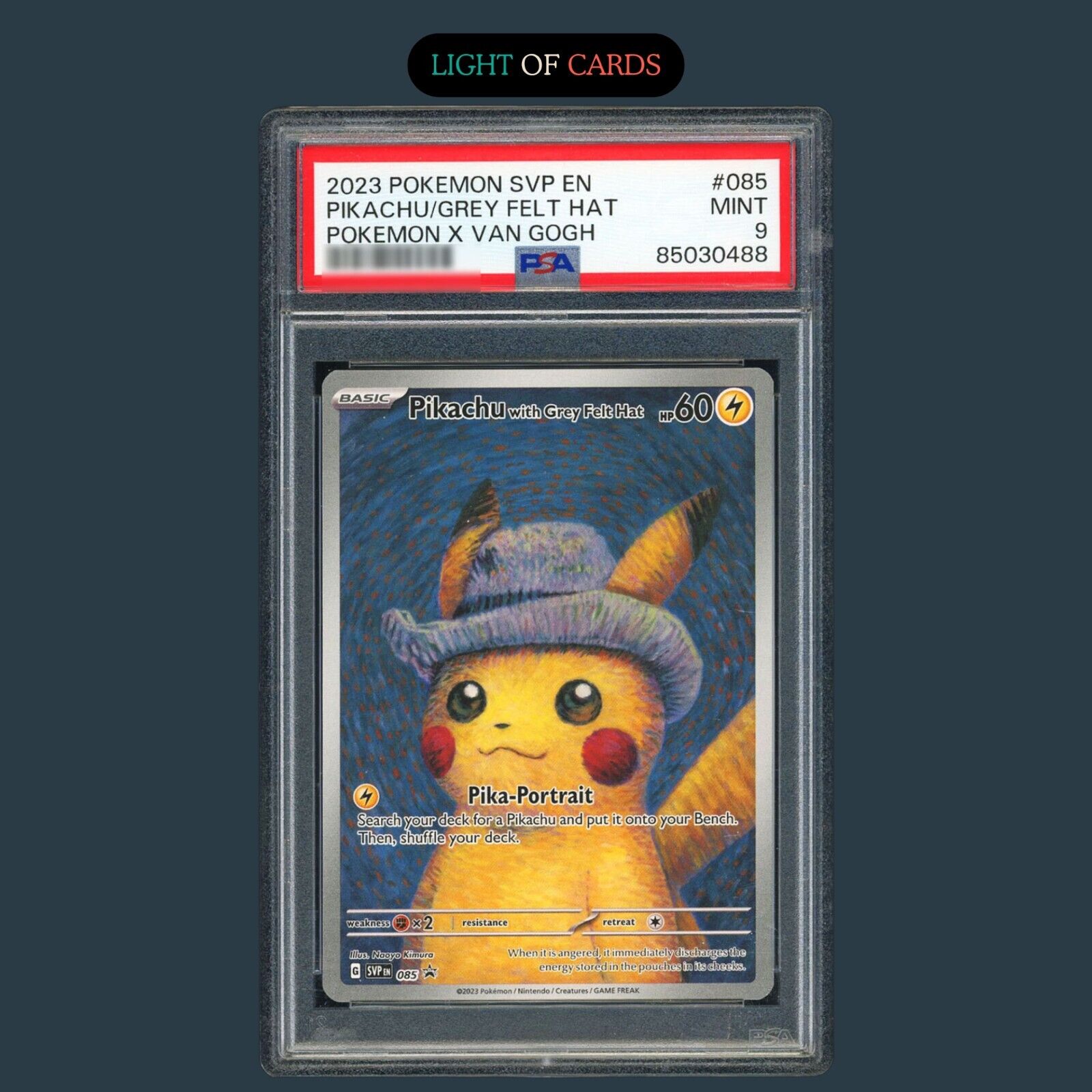 [PSA 9] - 2023 Pikachu x Van Gogh Grey Felt Hat - SVP - Pokémon TCG