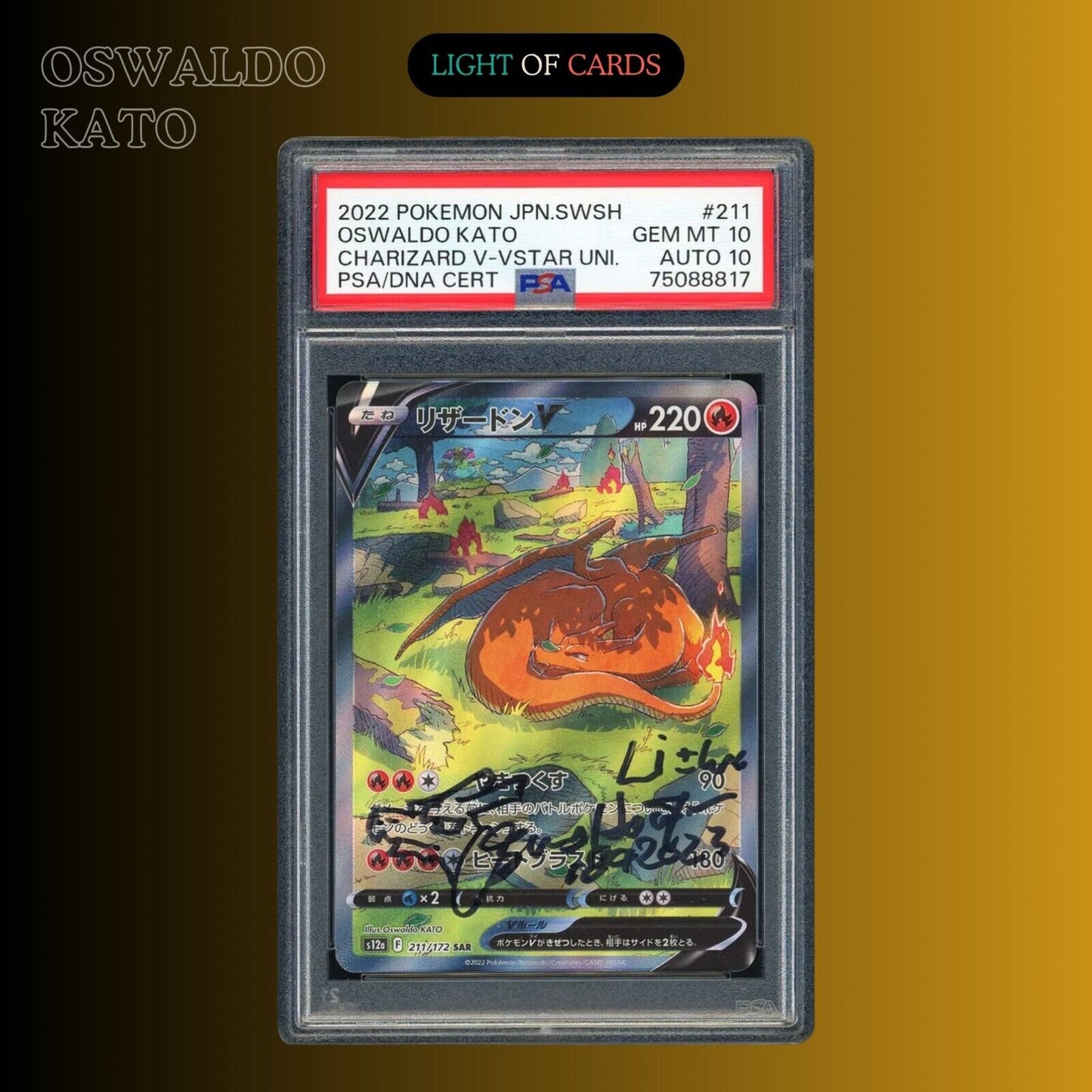 [PSA 10] - Pokémon TCG - Oswaldo Kato - Charizard V - 211/172 - VSTAR Universe