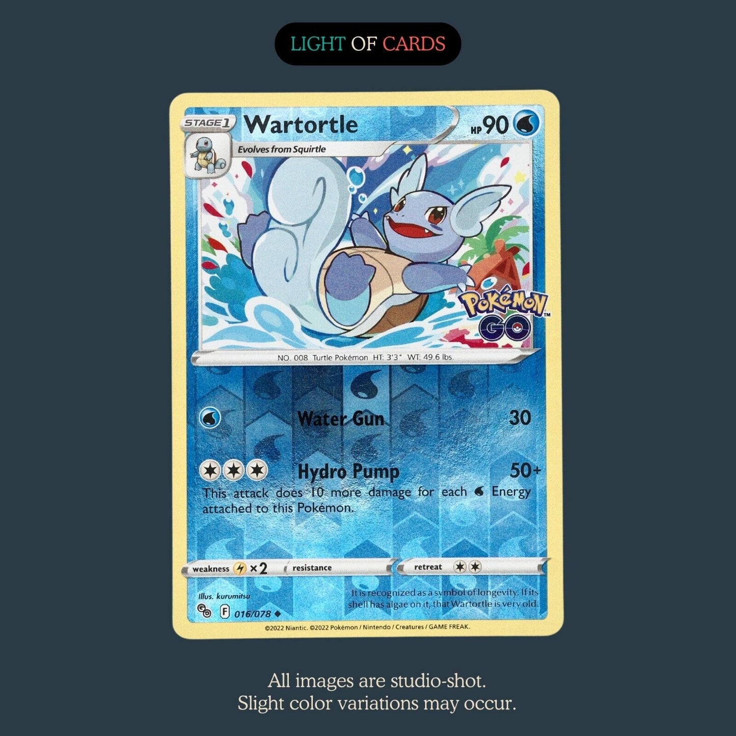 Pokémon TCG - Wartortle - 016/078 - Holo - Rare - Uncommon - Pokemon Go