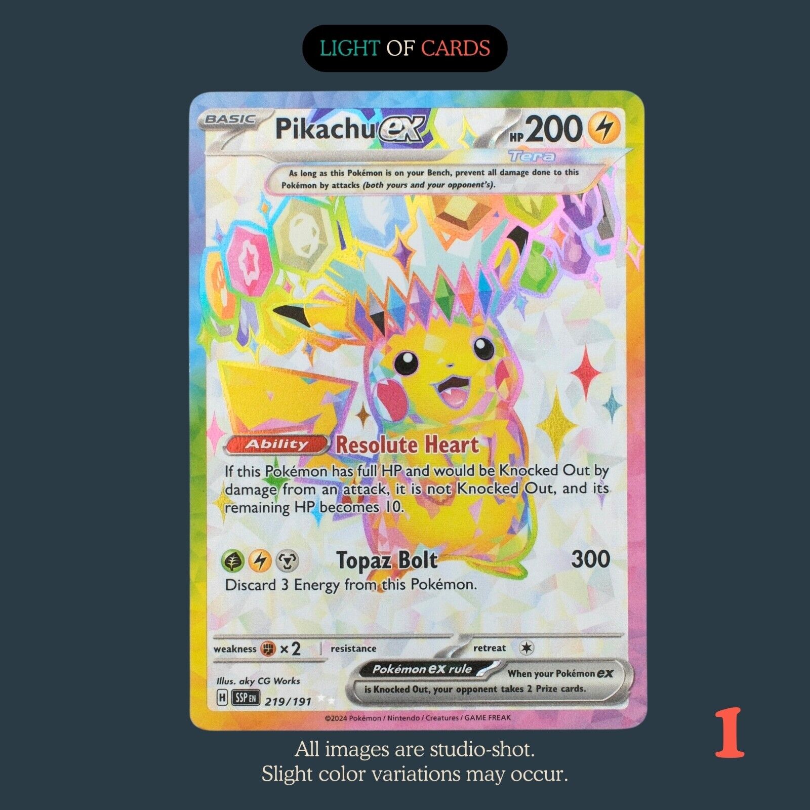 Pokémon TCG - Pikachu ex - 219/191- Ultra Rare- Surging Sparks - Full Art